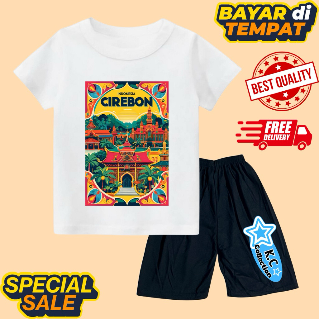 setelan kaos anak unisex dapat celana kaos oleh oleh souvenir khas daerah CIREBON