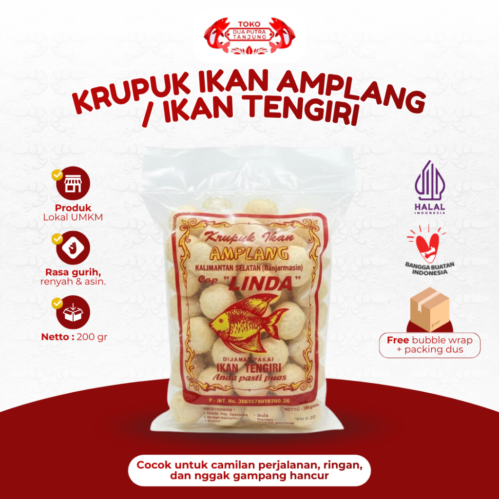 Dua Putra Tanjung Kerupuk Ikan Amplang Tengiri 200 Gr Cemilan Makanan Krupuk Tenggiri Siap Santap