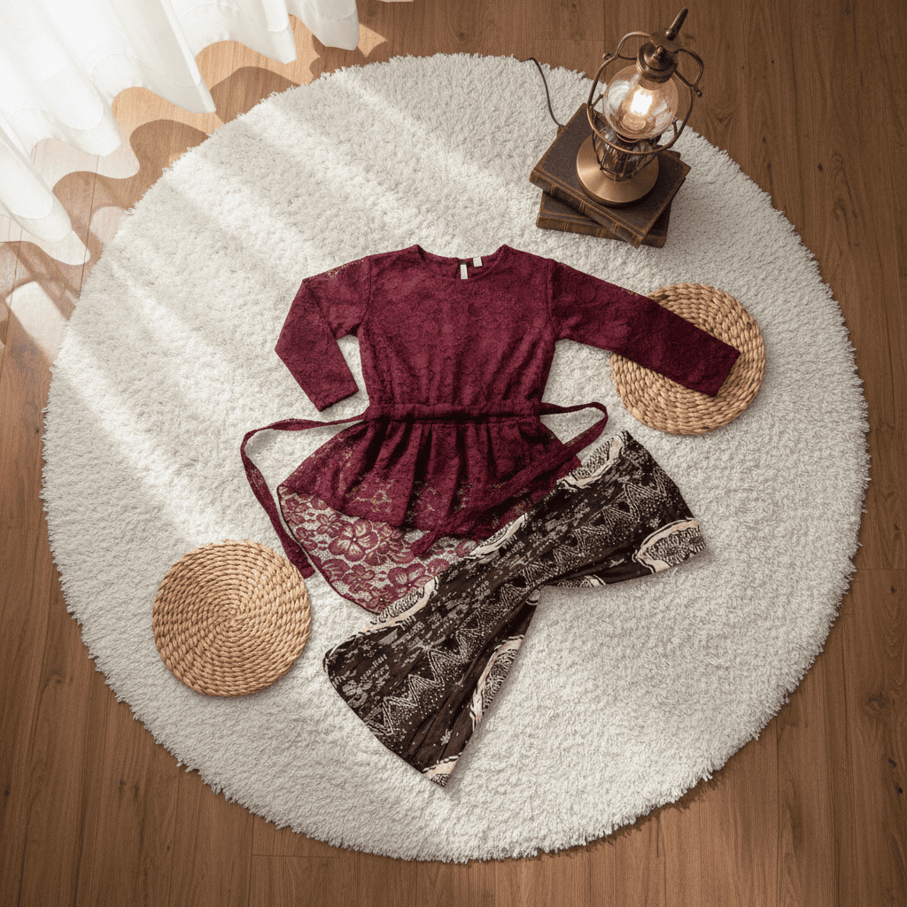 Setelan Brokat Baju Kebaya Anak Perempuan Rok Plisket Modern Termurah Usia 4-14 Tahun