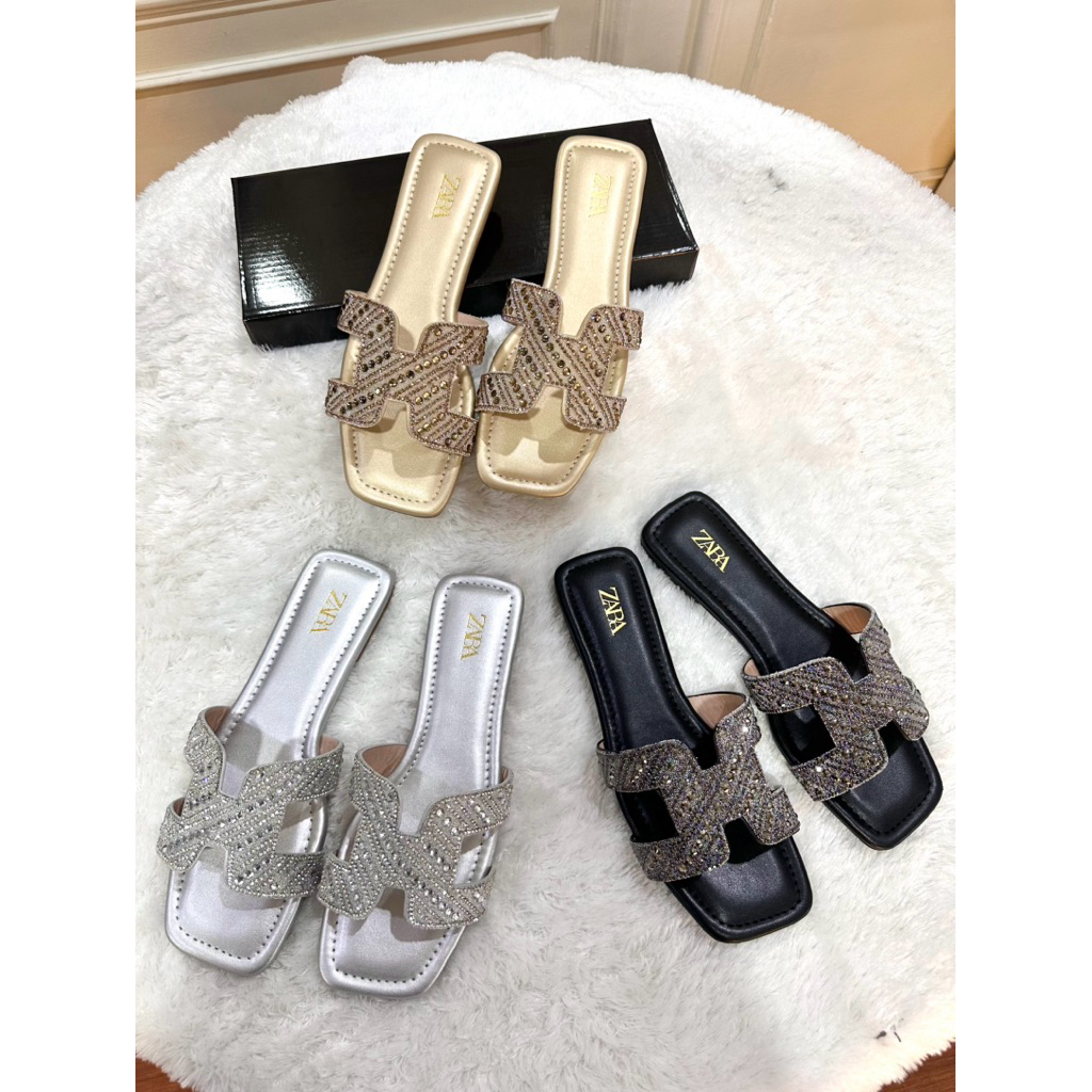 sendal wanita Sandal Zara 621-3 bahan import premium sorovski