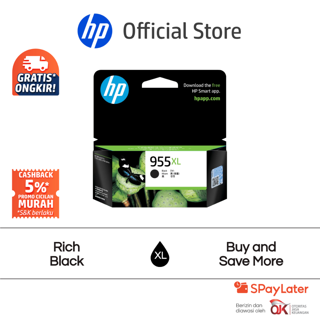 Tinta HP 955XL High Yield Black Original Ink Cartridge Hitam Cartridge Asli HP OfficeJet Pro 8210 Pr