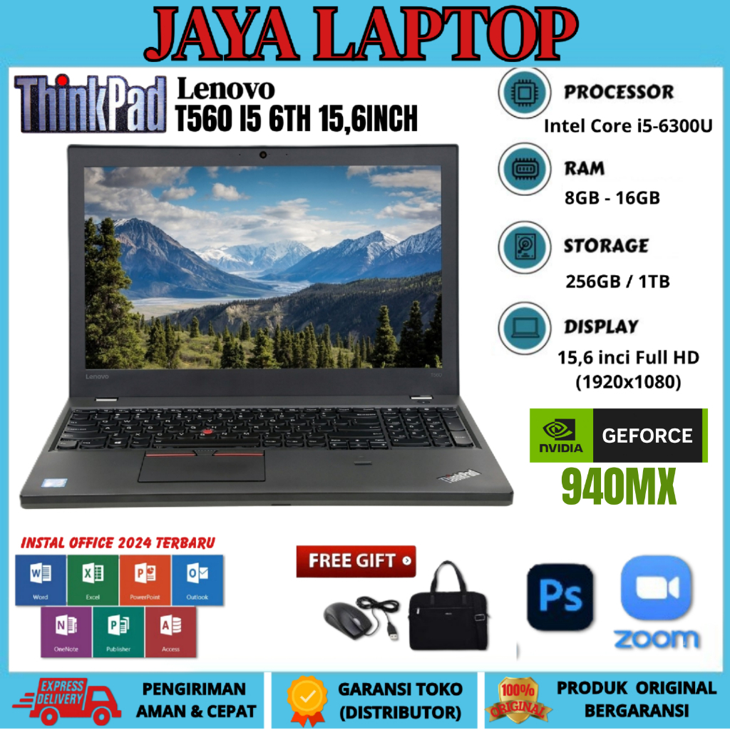 Laptop Lenovo Thinkpad T560 i5 6th NVIDIA GEFORCE 940MX 16GB/1TB 15,6inch FREE TAS DAN MOUSE