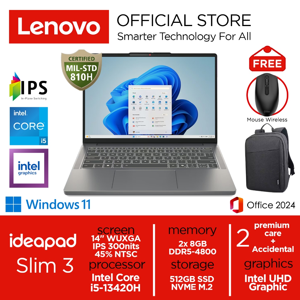 Lenovo Ideapad Slim 3i i5-13420H 512GB SSD 16GB WUXGA IPS Win11+OHS