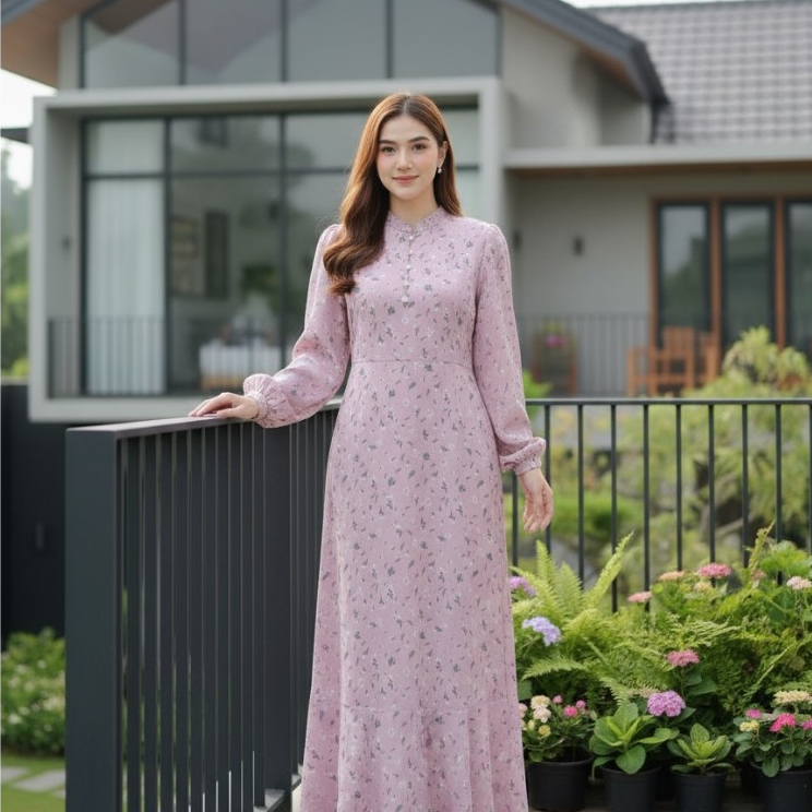 MARIAM - Floral Dress Muslim Kekinian Gamis Motif Bunga Daisy Vintage