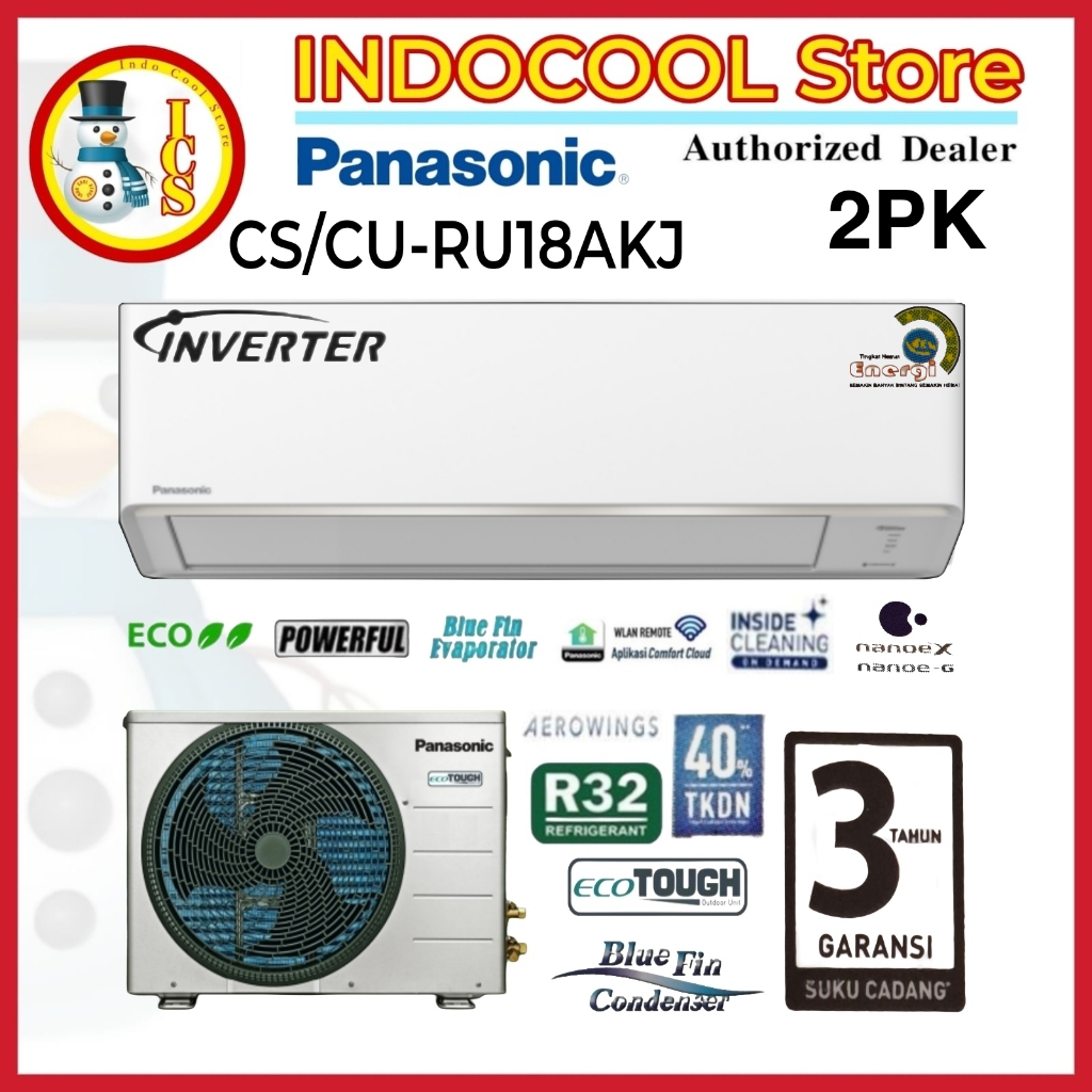 Panasonic Ac Deluxe Inverter 2 PK CS/CU-RU18AKJ - Nanoe X Mark2 - EcoTough Bluefin