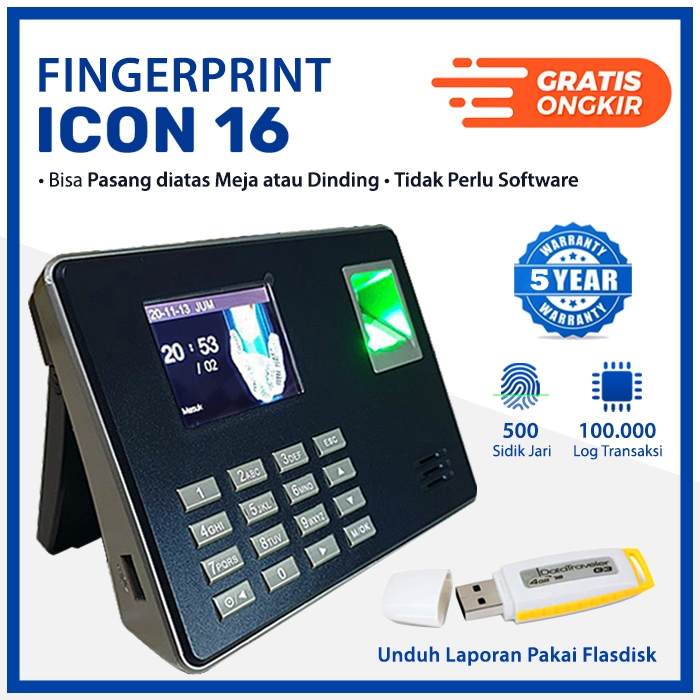 Mesin Absensi Fingerprint Sidik Jari ICON 800 & ICON 16 Absen Finger Print PIN Garansi 5 Tahun