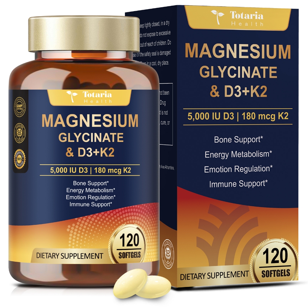 Magnesium Glycinate High Absorption with Vitamin D3 & K2 Relaxation, Stress Relief, Night Rest