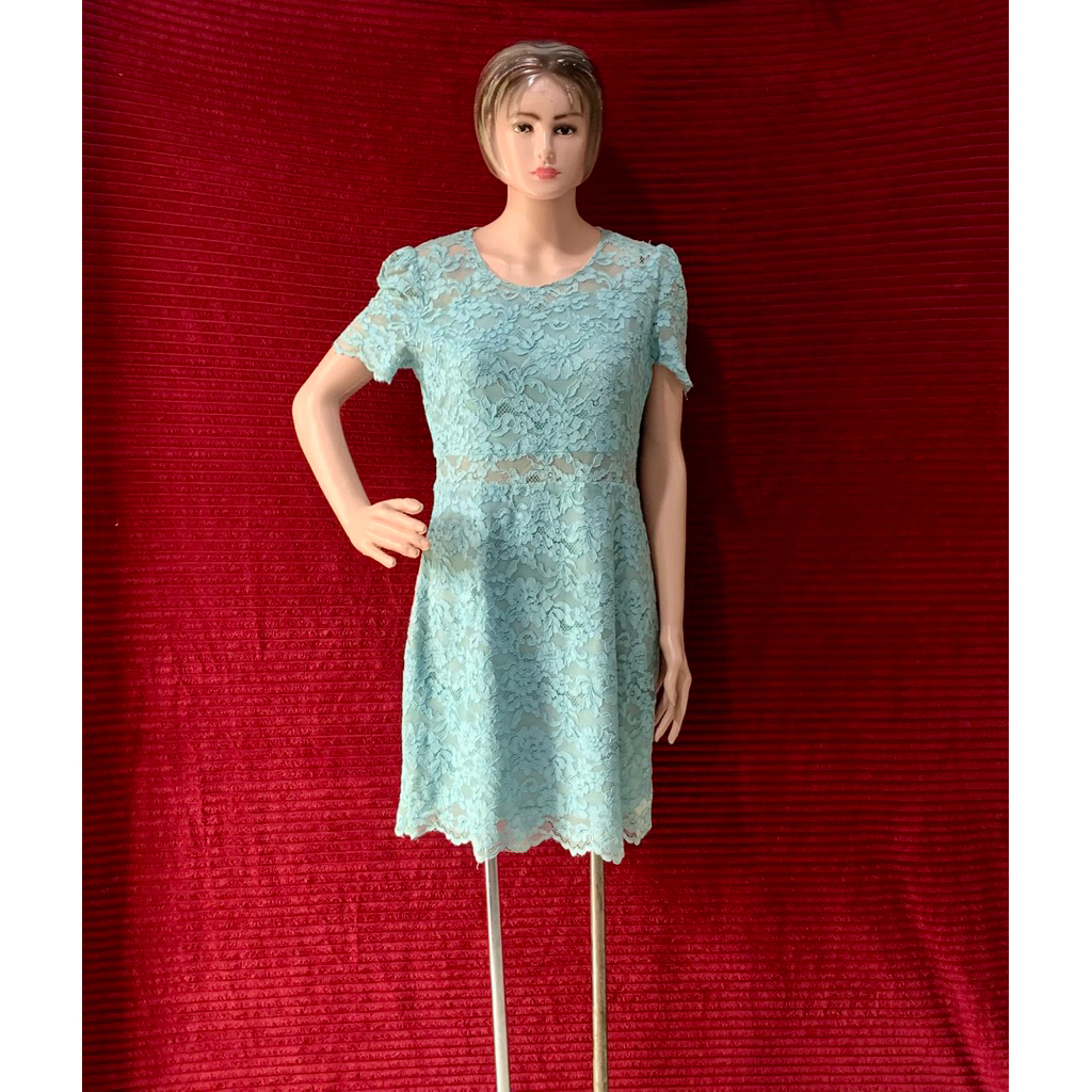 MINI DRESS BRUKAT BROKAT WANITA BIRU PENDEK PESTA ACARA