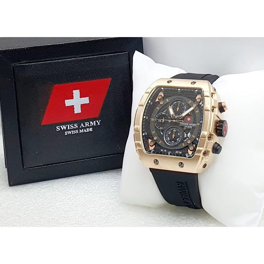 Jam tangan pria terbaru swiss army tali bubber tanggal dan chrono aktif