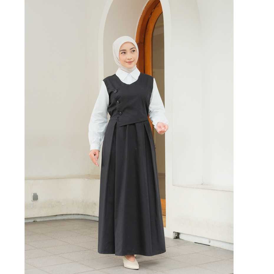 Tunique x Sekido | Azmya Gamis | Gamis lebaran Gamis Hitam Unik Kantor Formal Big Size