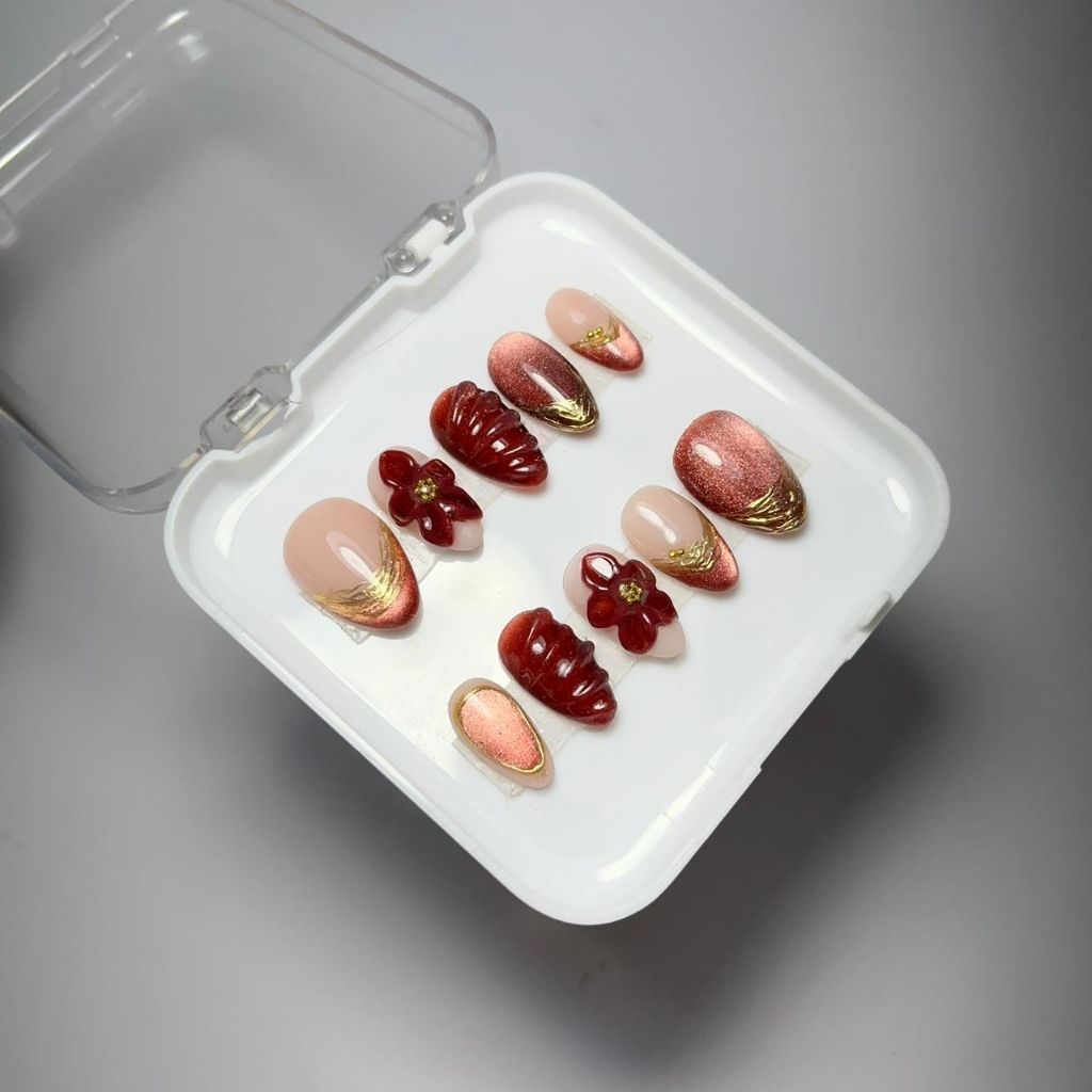 Cat Eye Chrome 3D - Merah | SHINE PRESS ON NAILS