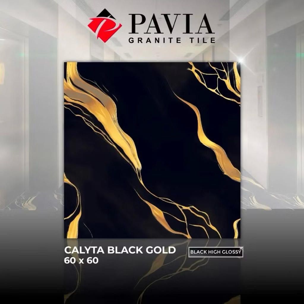 Granite Lantai 60x60 Calyta Black Gold | Pavia Glazed Polished