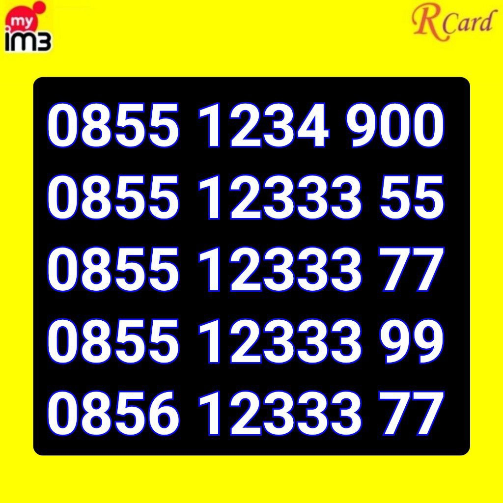 Perdana Nomor Cantik Indosat im3 11 Digit Urut Ratusan 1234 900 12333 55 77 99