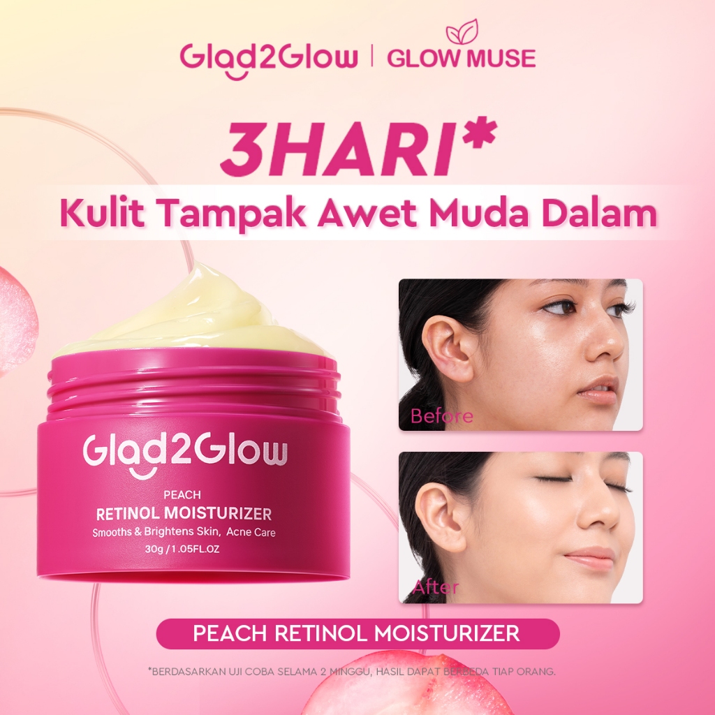 [100% ORI]Glad2Glow Peach Retinol Moisturizer Pelembab Anti Penuaan Penghalang Kulit Mencerahkan Fle