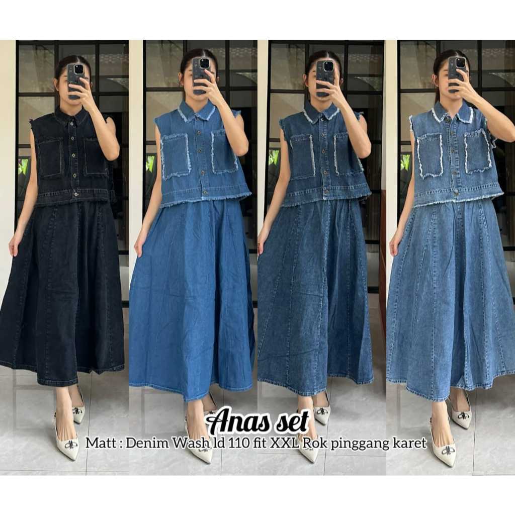 ANASS SET ROK - ATASAN&ROK PANJANG BAHAN JEANS DENIM WASH PREMIUM