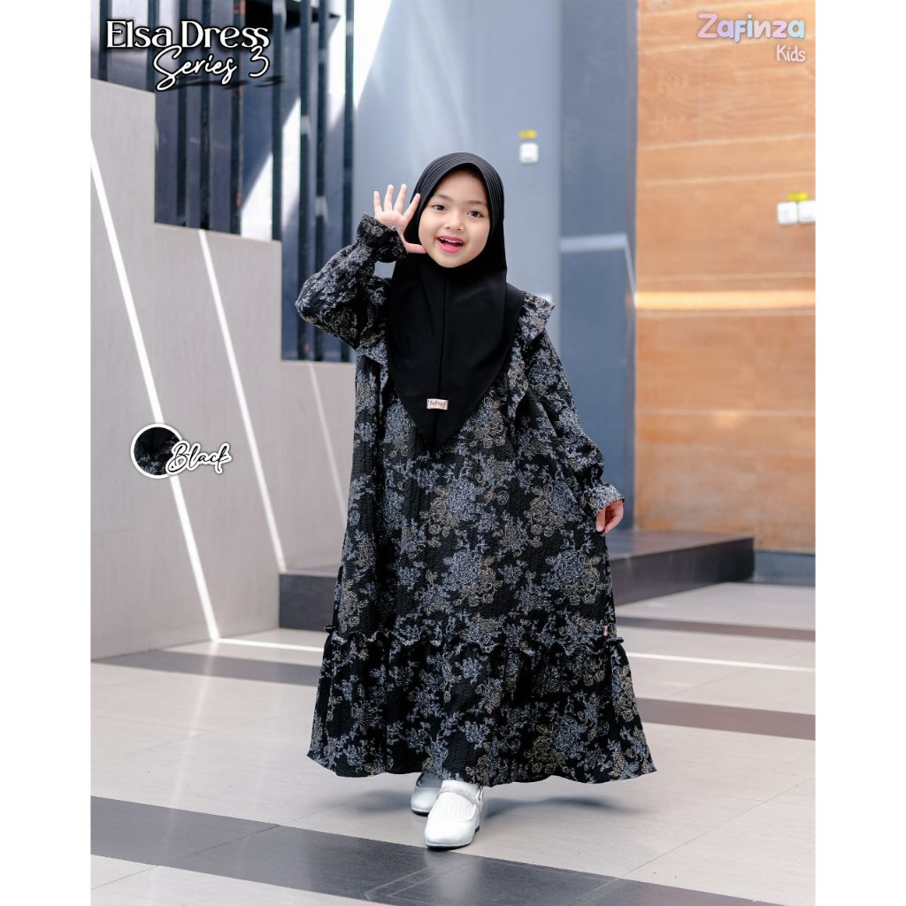ZAFINZA - Elsa Kids dress FREE HIJAB gamis anak motif bahan crinkle