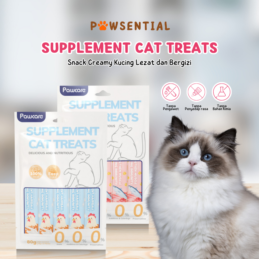 Pawsential Cemilan Kucing Creamy Treats 5Pcs - Snack Creamy Pawcare Makanan Kucing Basah