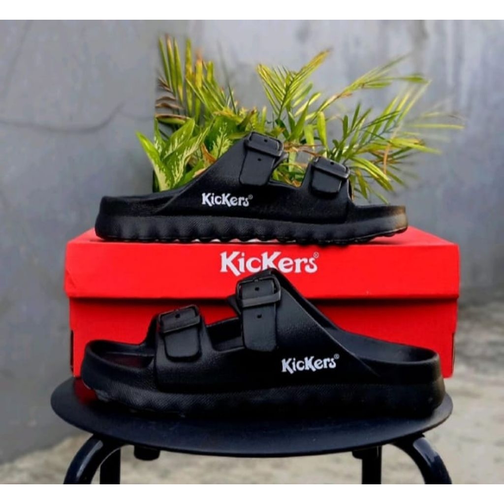 sandal slide kickers pria sandal karet pria double strap tali gesper