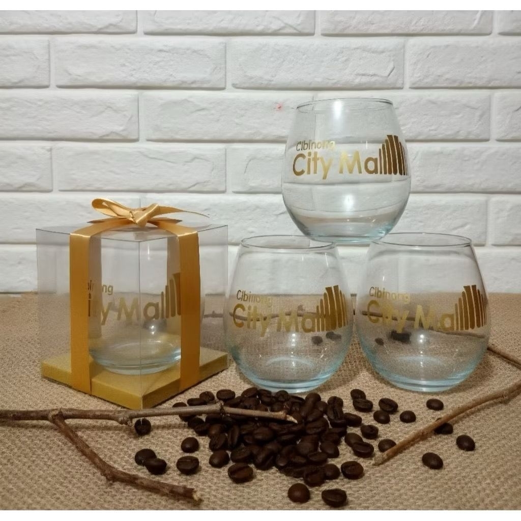 souvenir pernikahan gelas kaca sablon murah gelas tuscany atau gelas telor sablon custom