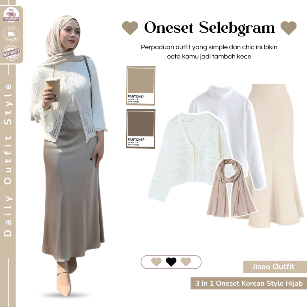 Setelan Baju Wanita 3in1 Hijab Kekinian ( Pashmina + Manset + Outer + Rok ) Outfit Pantai Aesthetic 