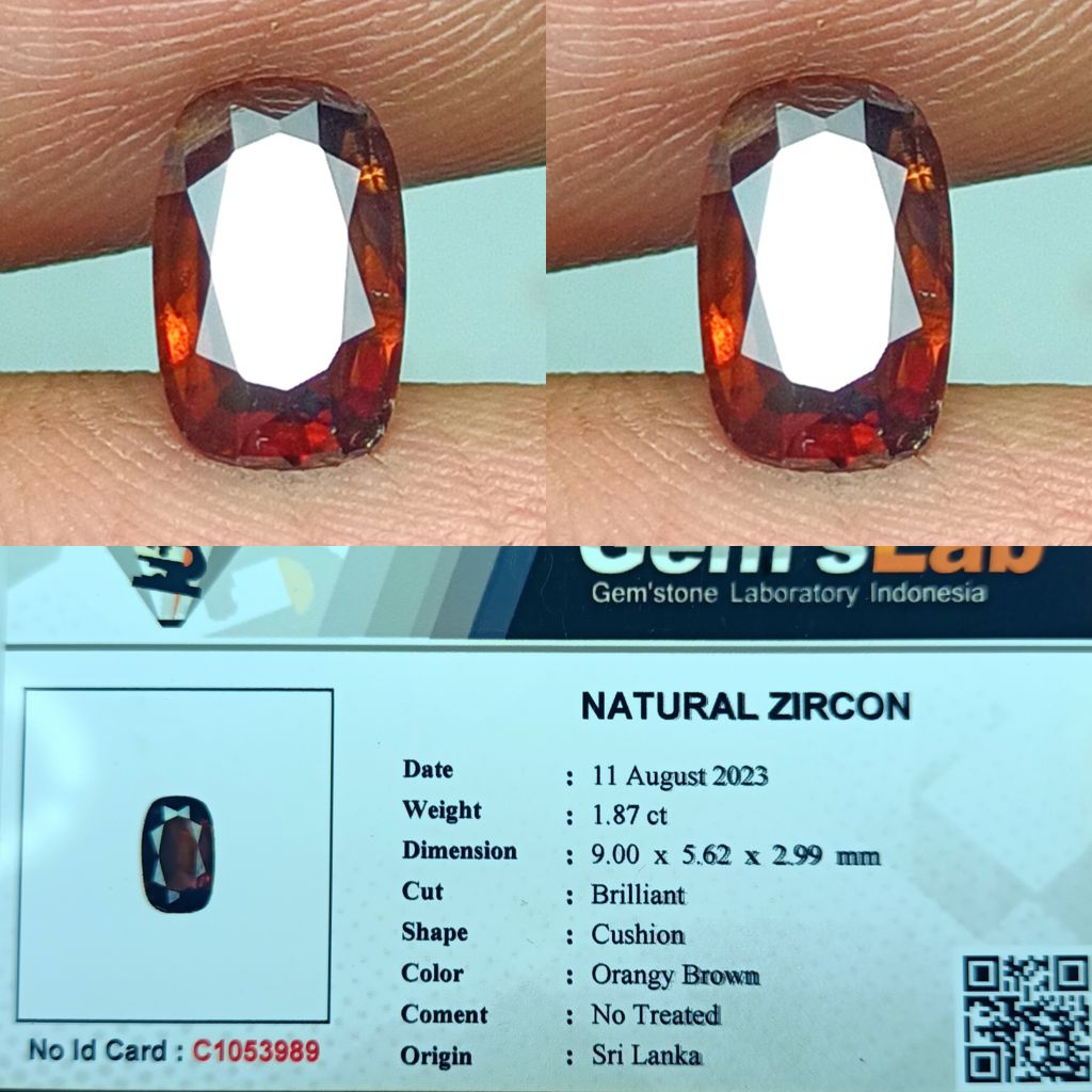NATURAL ZIRCON ORANGY BROWN NO TREATED SRILANKA MEMO GLI LAB