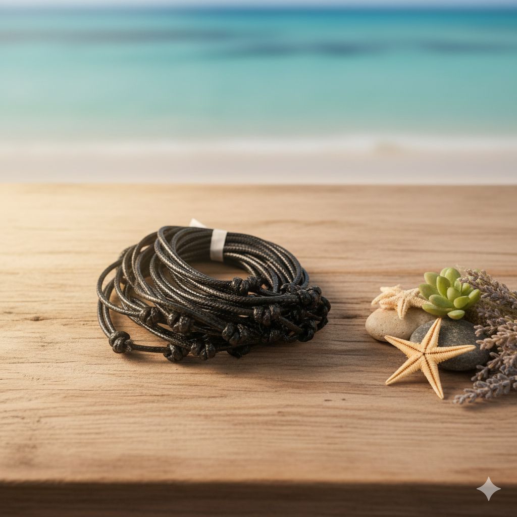 Gelang tali korea hitam waterprooff kodian isi 12 picis