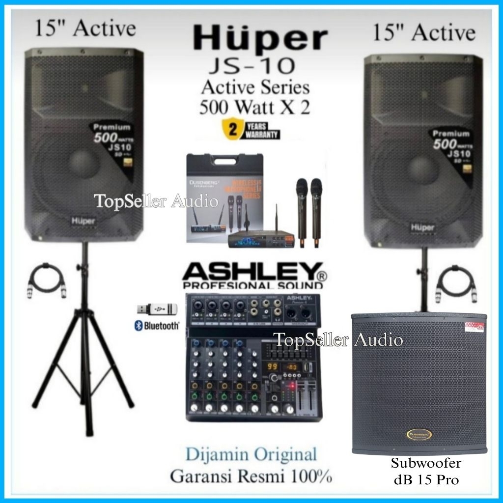 Paket Sound System Outdoor Lapangan & Aula Ruangan Dll Speaker Aktif Huper JS10 Original Subwoofer 1