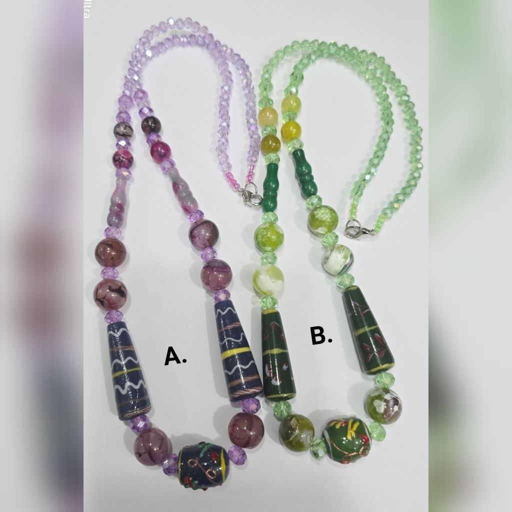 Kalung kalimantan batu mix manik lukis dan kristal