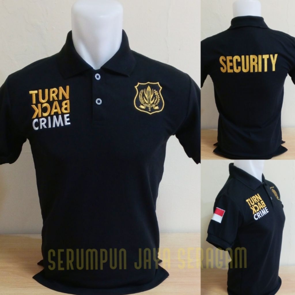 KAOS TBC SECURITY HITAM LOGO KUNING LENGAN PENDEK FULL BORDIR - KAOS KERAH TBC SECURITY LENGAN PENDE