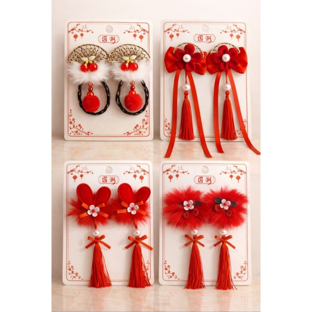 Premium Jepit Rambut Pita Anak Perempuan Imlek CNY isi 2pcs