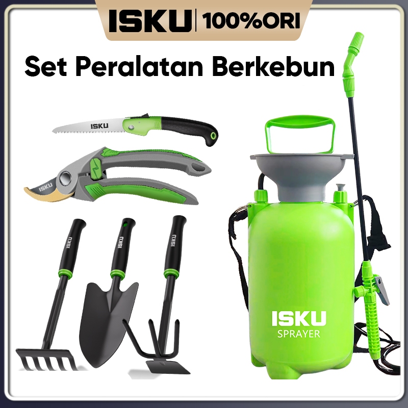 ISKU gunting tanamandan Gergaji Lipat Stainless /Pressure Sprayer Multi Fungsi 5L/Alat Taman Set 3--