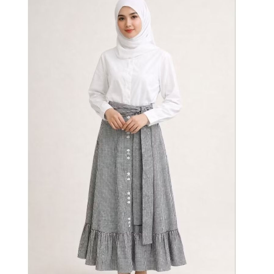 Set Kemeja Katun Rok Kotak Kecil