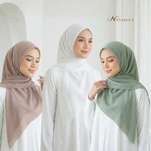 Nayanika Hijab Voal Ultrafine Polos Lasercut (Hijab Segiempat Voal Polos Finishing Lasercut)