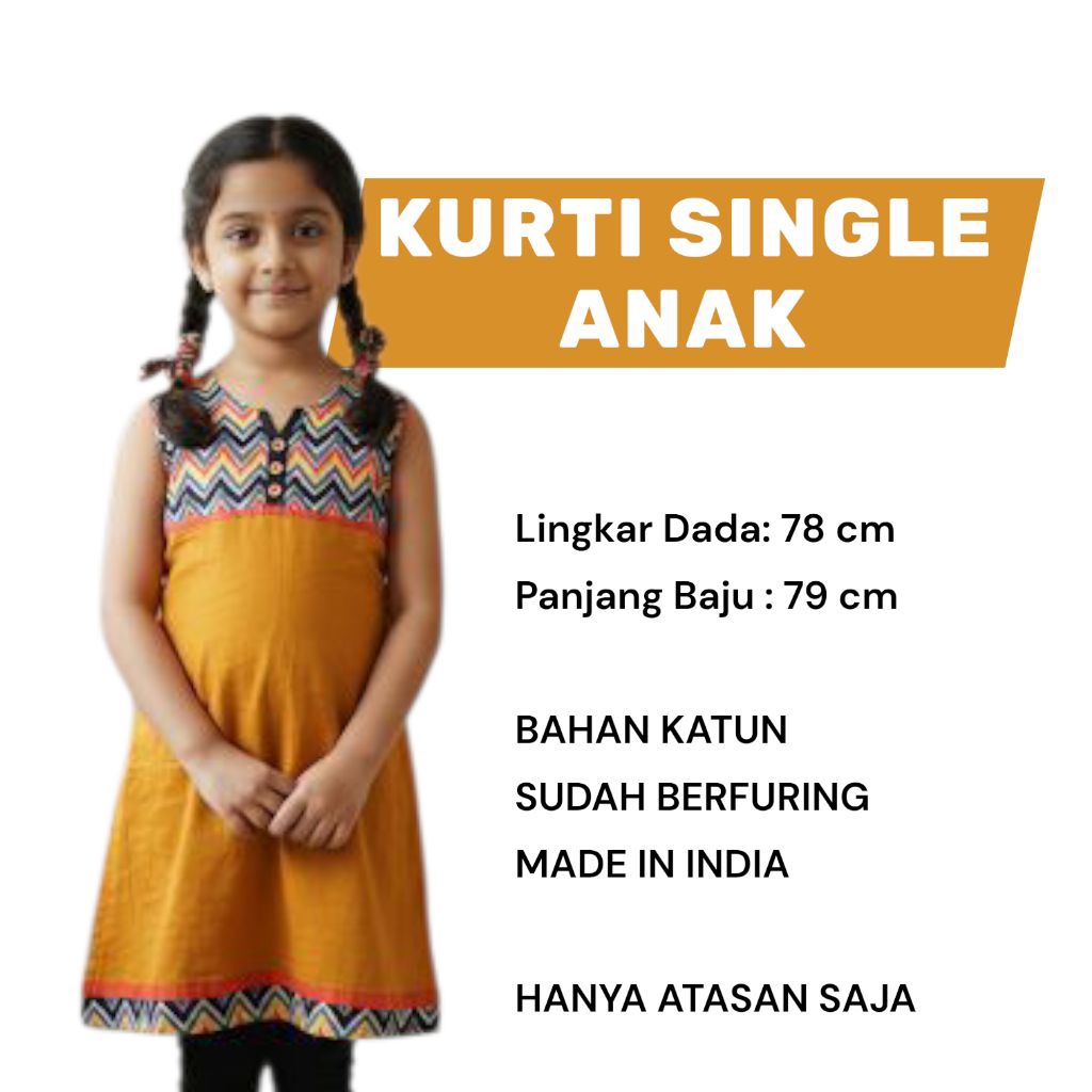 Kurti Single baju India anak murah