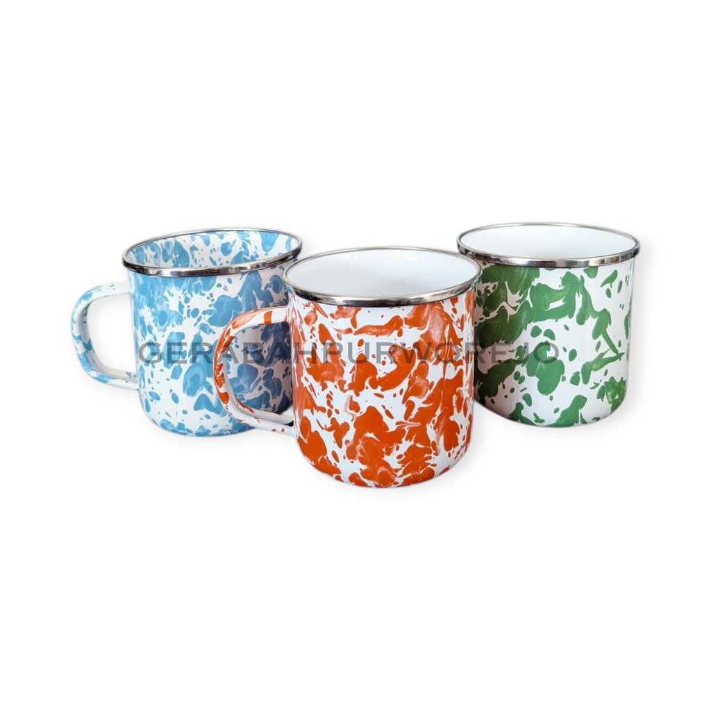 Cangkir Mug Gelas Enamel Blirik Jadul Premium
