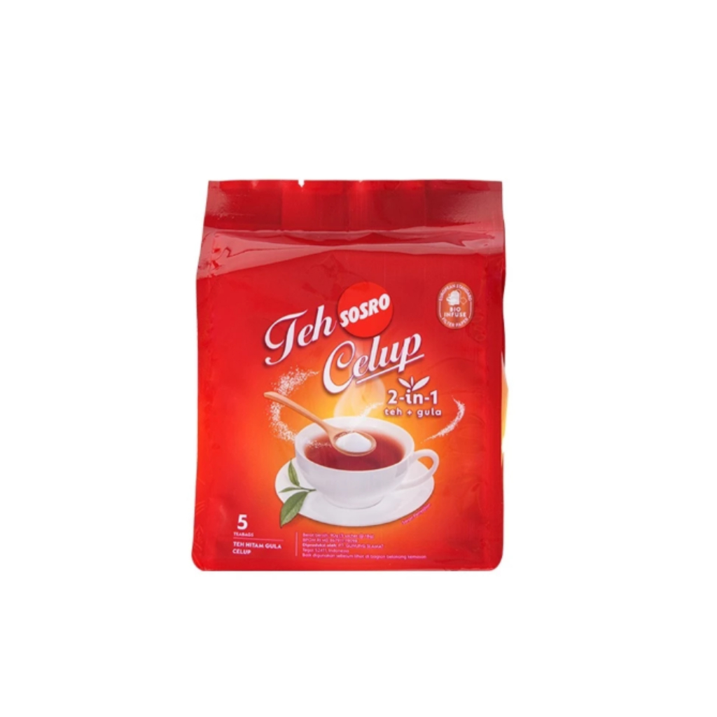 Teh Celup Sosro 2 in 1 (Teh + Gula) - 1 Pack isi 5 Sachet