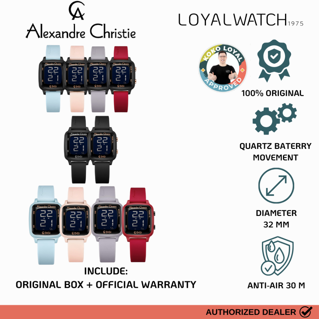 Jam Tangan Alexandre Christie Digi Digital LED Wanita 9369 Rubber Original Garansi Resmi
