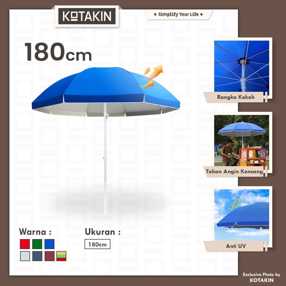 KOTAKIN Payung Tenda Jumbo 180 Bazaar Dagangan Event Pantai Cafe Tenda Booth Jualan Anti UV