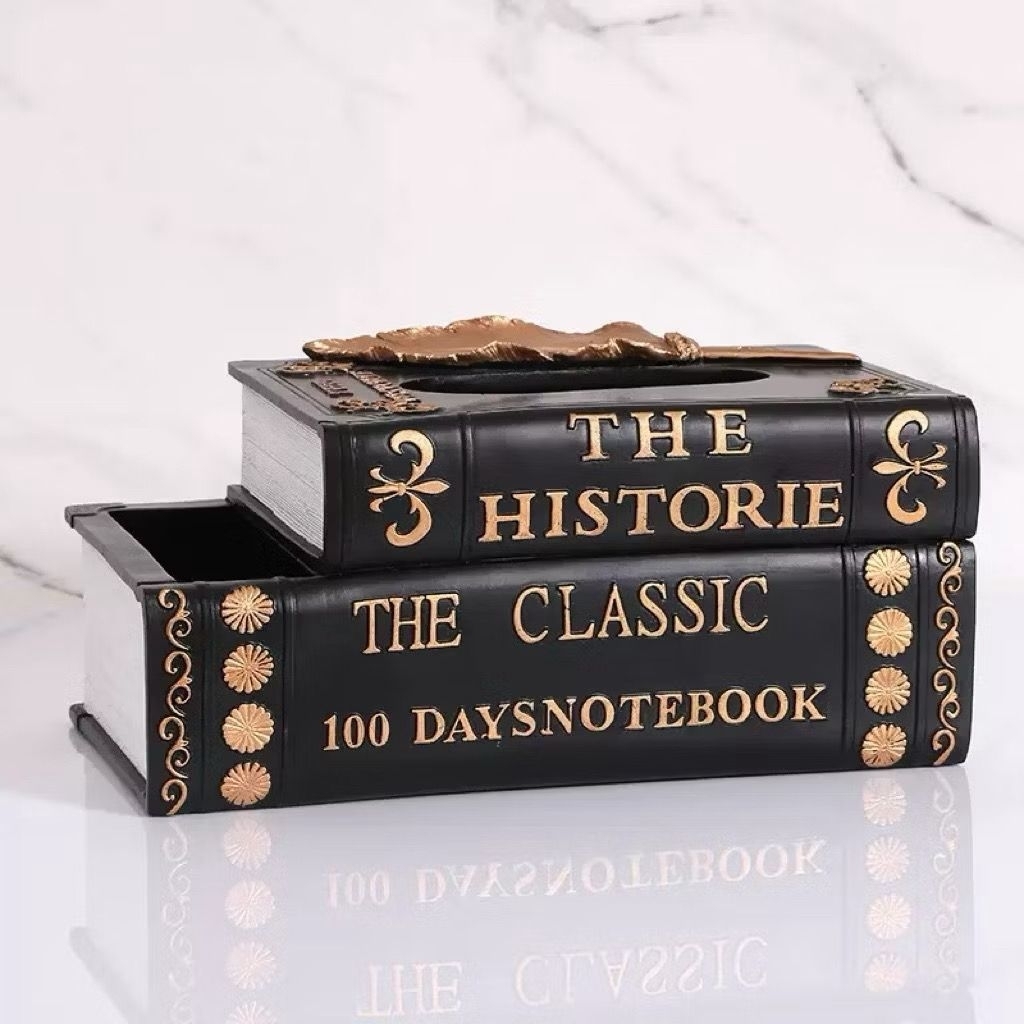 Tempat Tissu Aesthetic Biru Putih Hitam Bentuk Buku