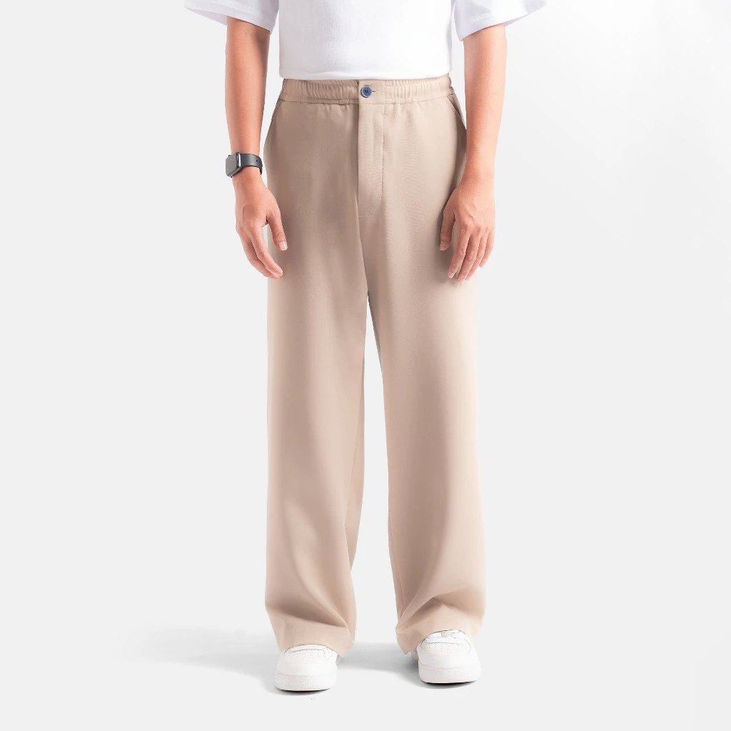 Kasual Celana Panjang Smart Wide Loose Cream Pants Pria