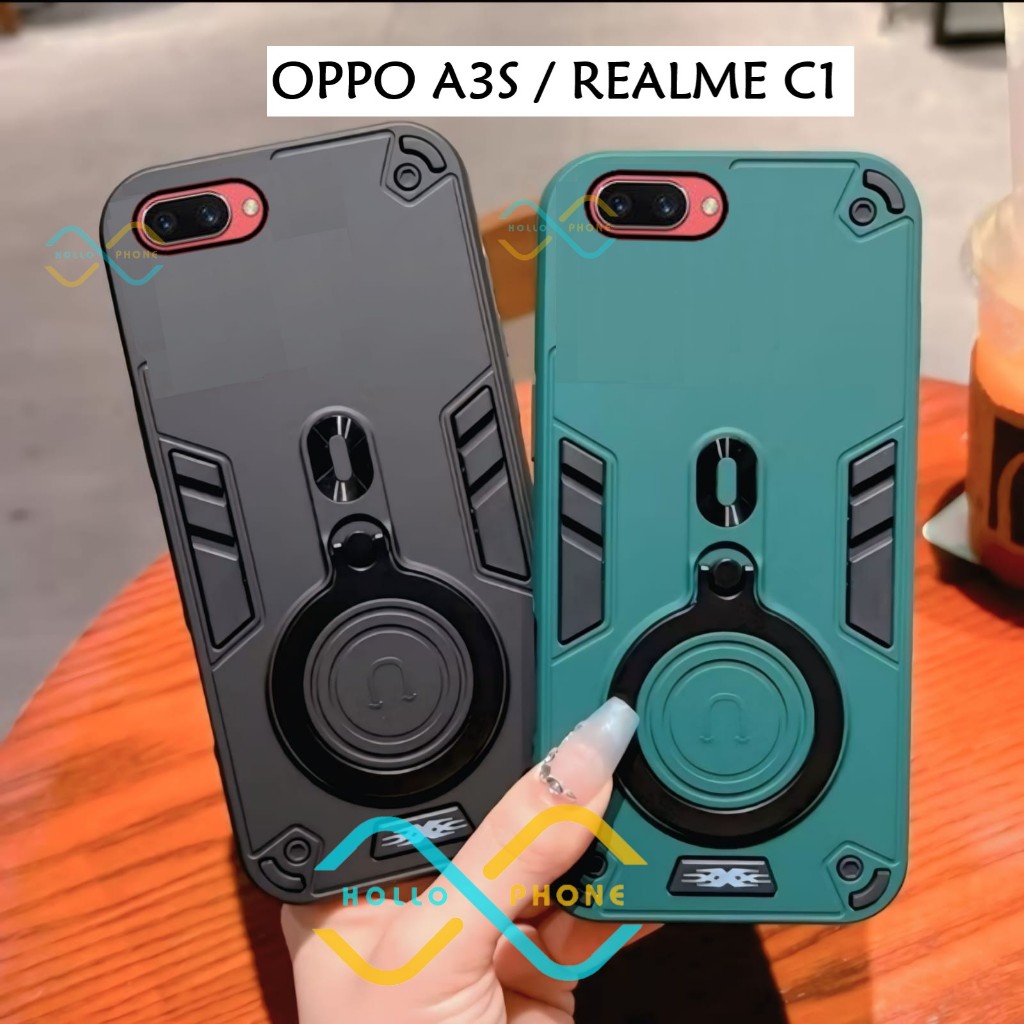 Casing Hp Untuk Oppo A3S / Realme C1 Case Robot Fiber Ring 360 Ring Case Pro Camera Cover Ponsel