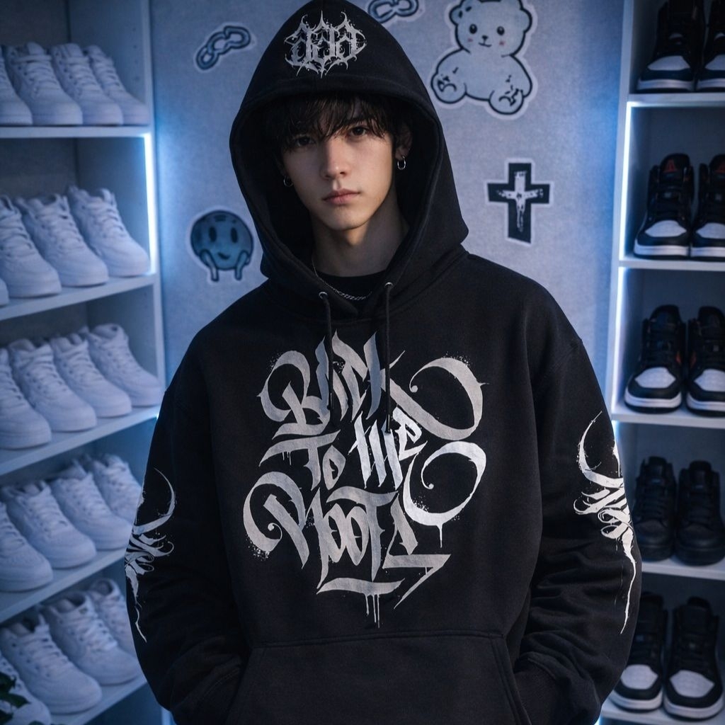 BACK TO THE ROOTS Hoodie Zipper Boxy Oversized Black Premium Limited Edition
