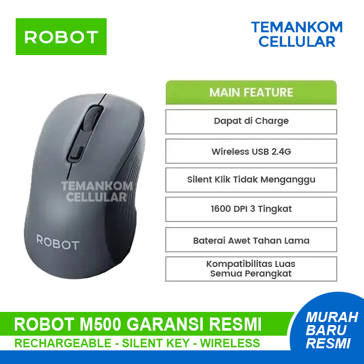 Mouse ROBOT M500 RECHARGEABLE bisa di cas WIRELESS OFFICE Mouse silent key Garansi Resmi
