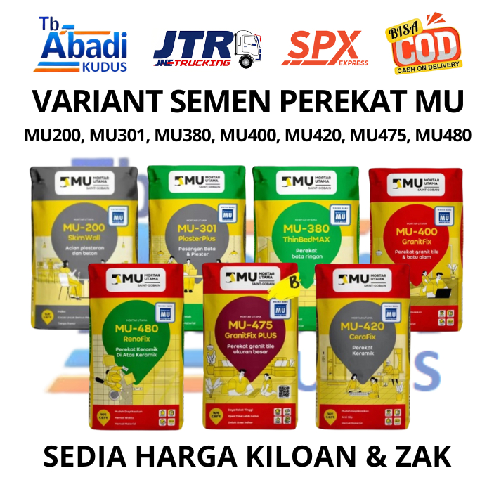 SEMEN MORTAR UTAMA MU MU200 MU301 MU380 MU400 MU420 PEREKAT BATA RINGAN KERAMIK GRANIT PLESTER ACIAN