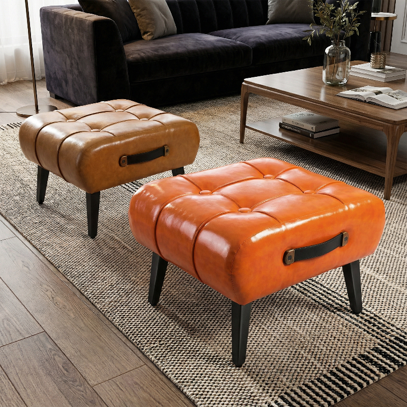 Minimalis Kursi Stool Sofa / Bangku Kulit Ganti Sepatu / Pedal Sofa / Footrestle Di Sisi Sofa ljc