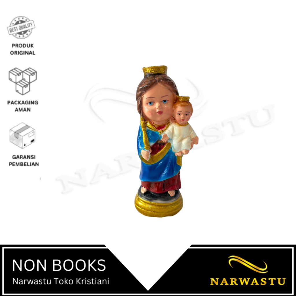 NARWASTU - Patung Bunda Maria Ratu Damai Penolong Abadi dengan Tongkat Imut Chibi 10 Cm - NP125