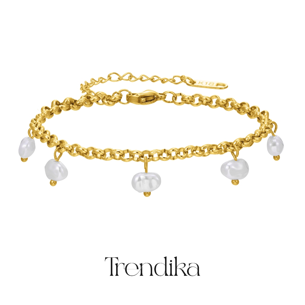 Trendika Gelang rantai mutiara indah berkilau wanita cantik aksesoris emas asli 18k B1088