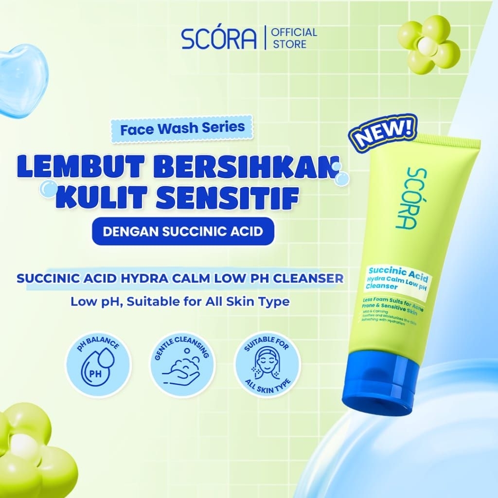 Scora Succinic Acid Hydra Calm Low pH Cleanser 100ml | Sabun Wajah Facial Wash Sabun Wajah Berjerawa