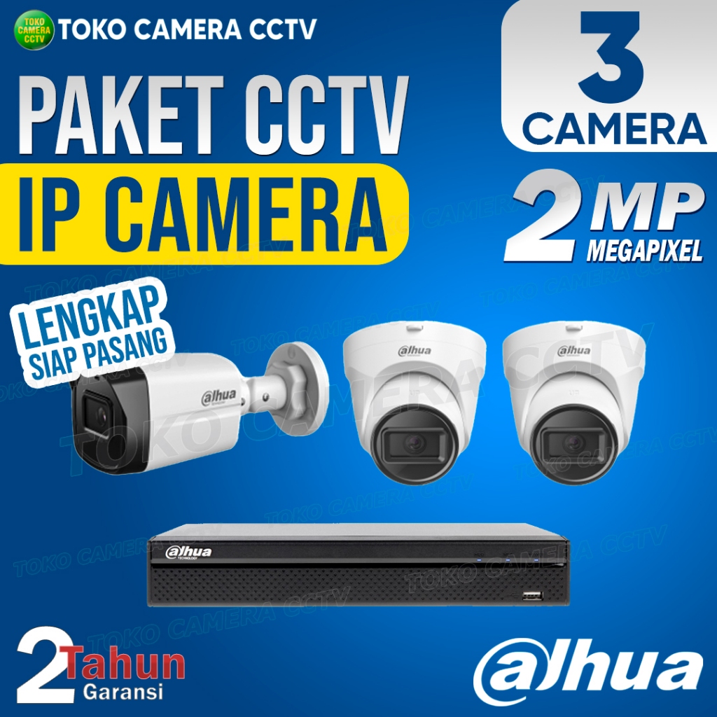 PAKET CCTV IP CAMERA DAHUA 2MP 4 CHANNEL 3 KAMERA