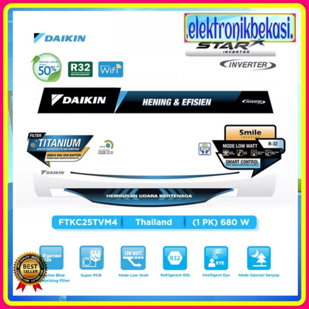 DAIKIN AC INVERTER STAR FTKC 25 TVM 4 / AC DAIKIN FTKC 25TVM4 THAILAND INVERTER STAR 1 PK